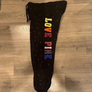 PINK Victoria's Secret Black Joggers with Multicolor LOVE PINK